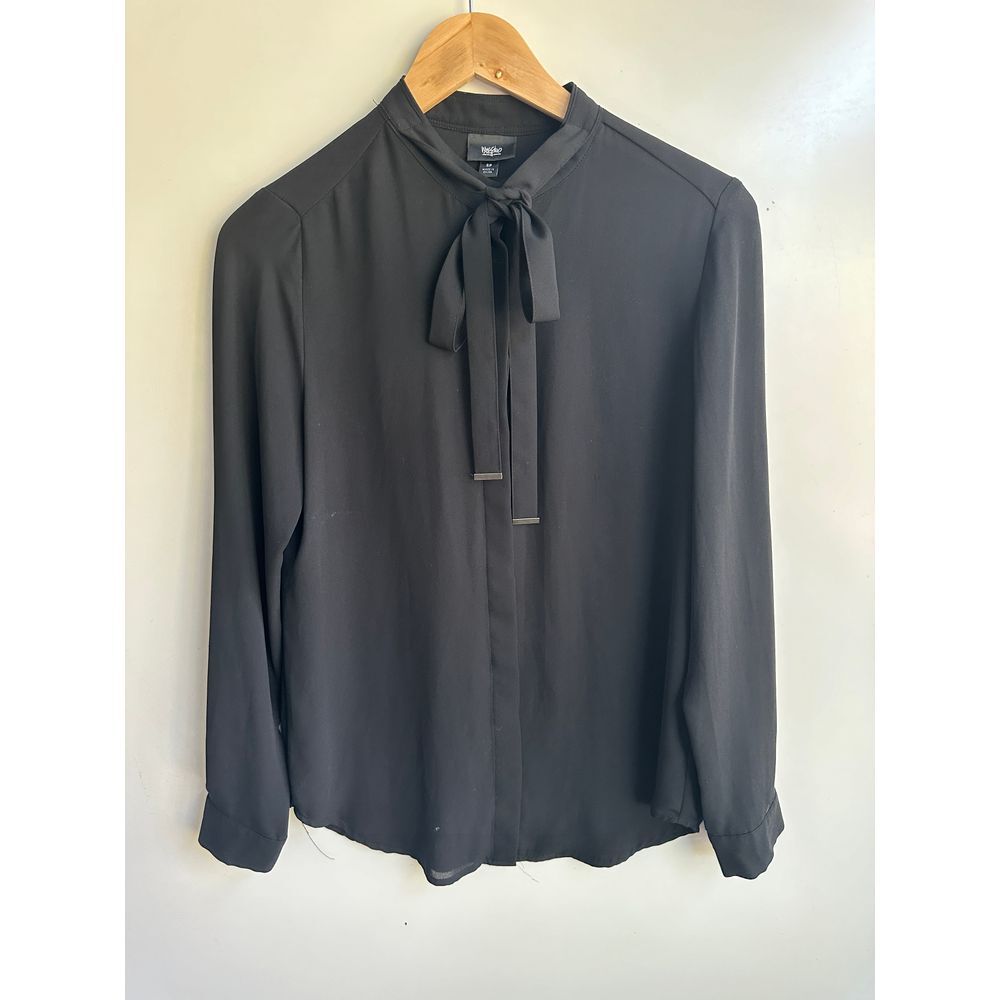 Mossimo Pussybow Blouse Black Sheer Long‎ Sleeves Career SP